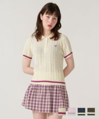 トップス/サマー/ポロニット/ピンク/カーキ