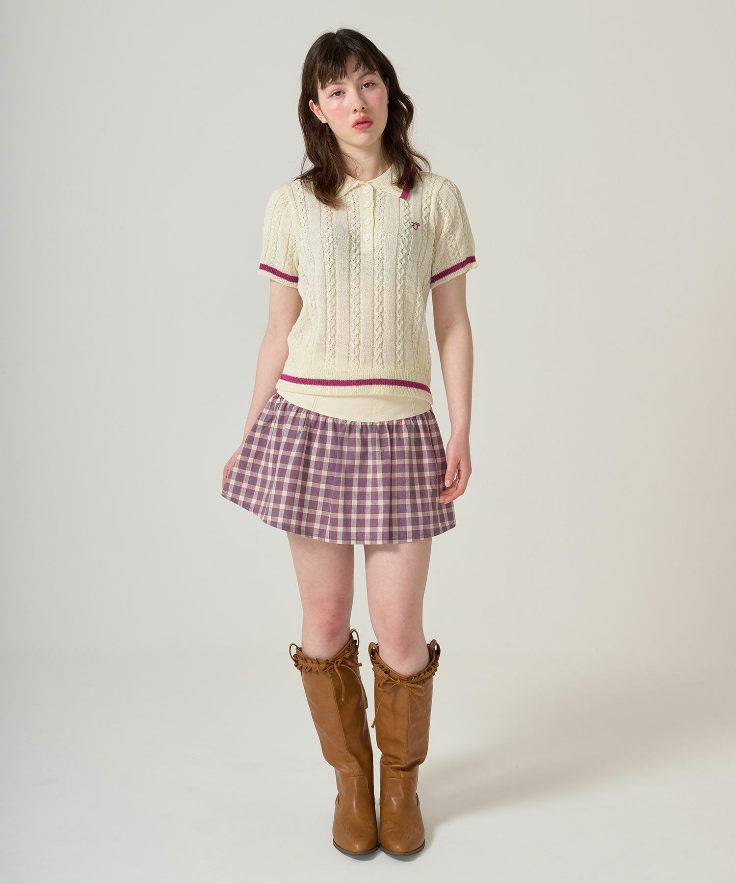 トップス/サマー/ポロニット/ピンク/カーキ