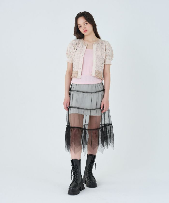 新品　JOVONNA シフォンパフスリーブ　カーディガン　yori cygne 新品 JOVONNA シフォンパフスリーブ カーディガン yori cygne