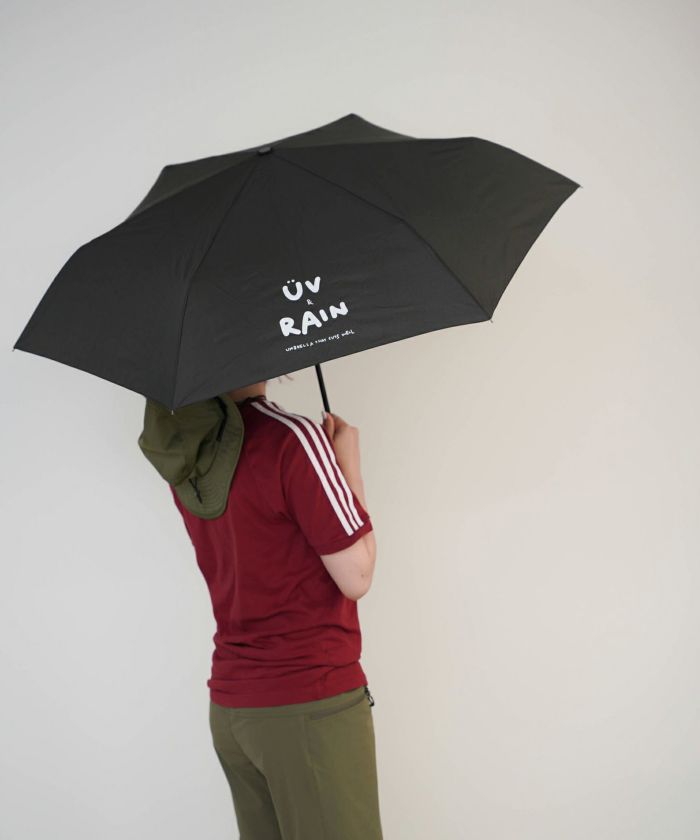 折りたたみ傘/オリジナルプリント/晴雨兼用/UV/カーキ/ブラック/フリー