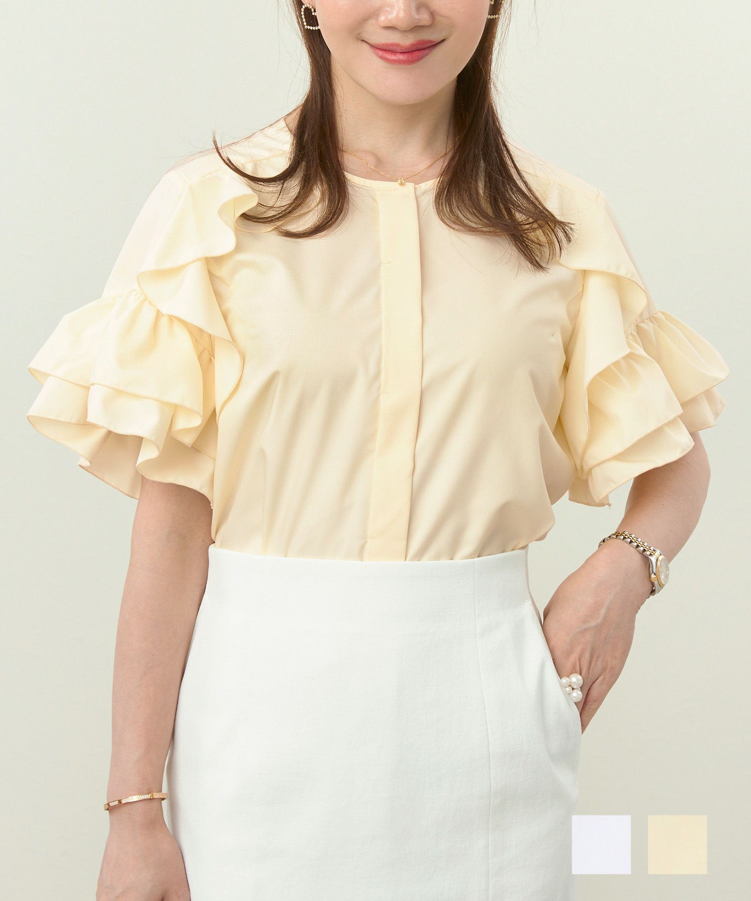 ラッフル フリル ブラウス Liala×PG 全2色｜lpg821-1712【1】 - 半袖  