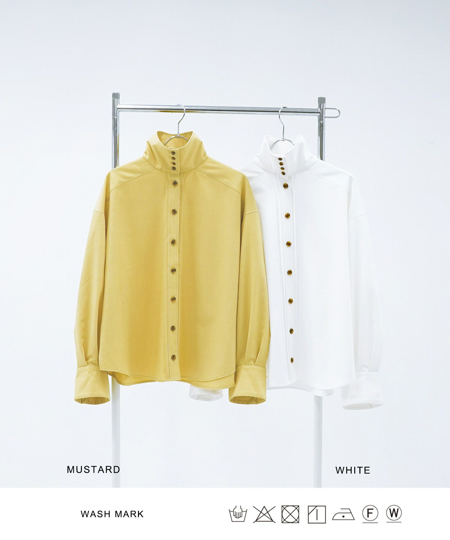 トップス/シャツ/スタンドカラー/ホワイト/マスタード