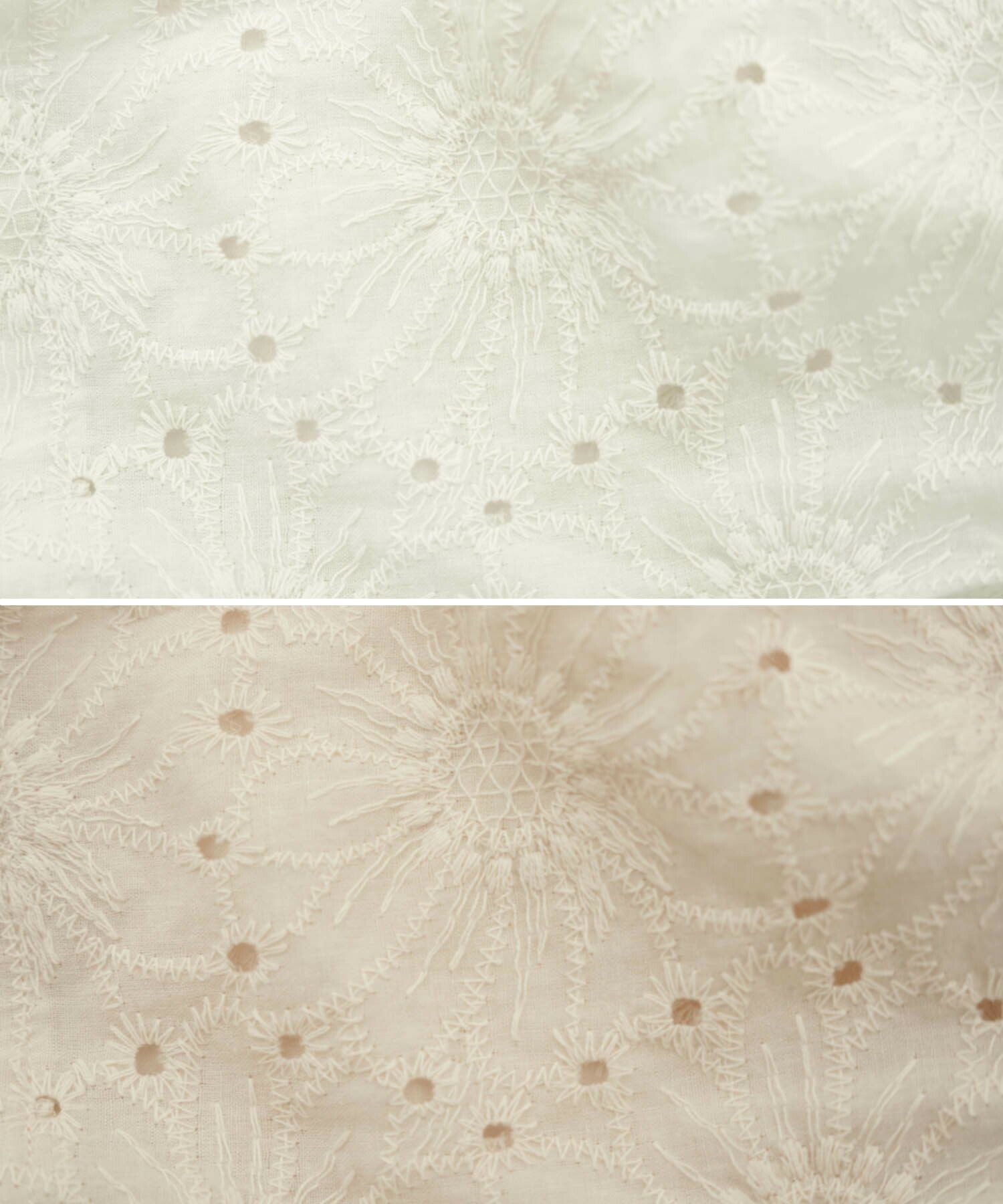 レディース/ワンピース/カットソー/レース/コットンレース/ひまわり/柄/ドッキング/異素材/花柄/襟/半袖/パワショル/ギャザー/マーメイド/モカ/ブラック/春/夏/秋/伸縮/お出かけ/サマーコーデ/旅行/カジュアル/エレガント/フェミニン/上品/