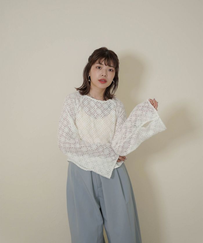 限定Price！SALE フレア スリーブ レース トップス mimi toujours