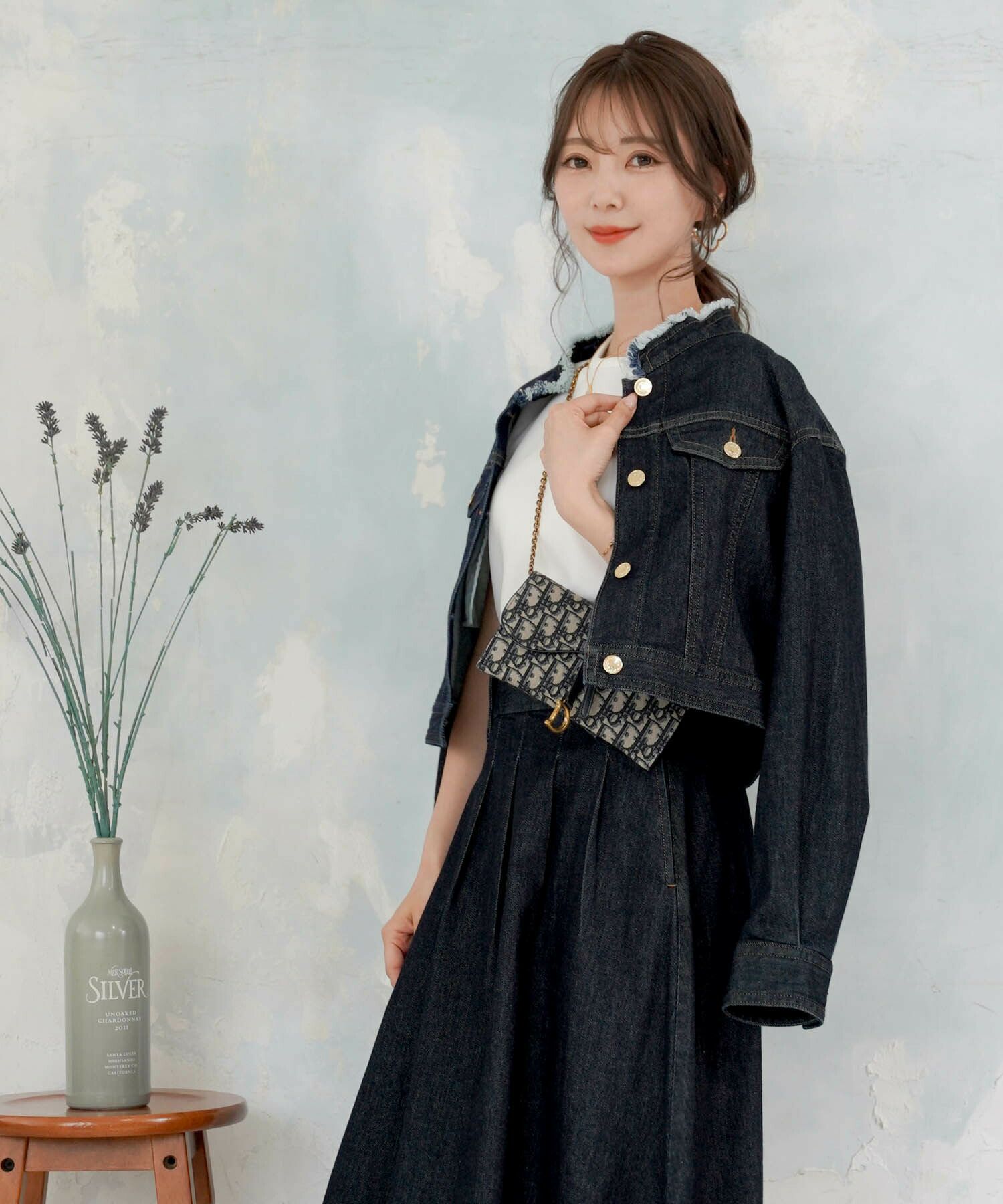 レディース/アウター/Ｇジャン/羽織/ライトアウター/軽羽織/デニム/ストレッチ/グレー/インディゴ/カジュアル/ショート/ジャケット/エレガント/大人/秋/春/フリンジ/長袖/ポケット