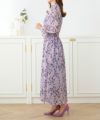 ワンピース/シフォン/長袖/フラワー/プリント/花柄/ロング/ウエストシェイプ/ゴム/ホワイト/ラベンダー/アイスブルー/F/フリー/春/夏/秋/可愛い/かわいい/華やか/大人/上品/