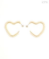 パール トリミング ハート フープ ピアス イヤリング Pearl Trimming Heart Hoop Pierce Earring