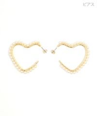 パール トリミング ハート フープ ピアス イヤリング Pearl Trimming Heart Hoop Pierce Earring
