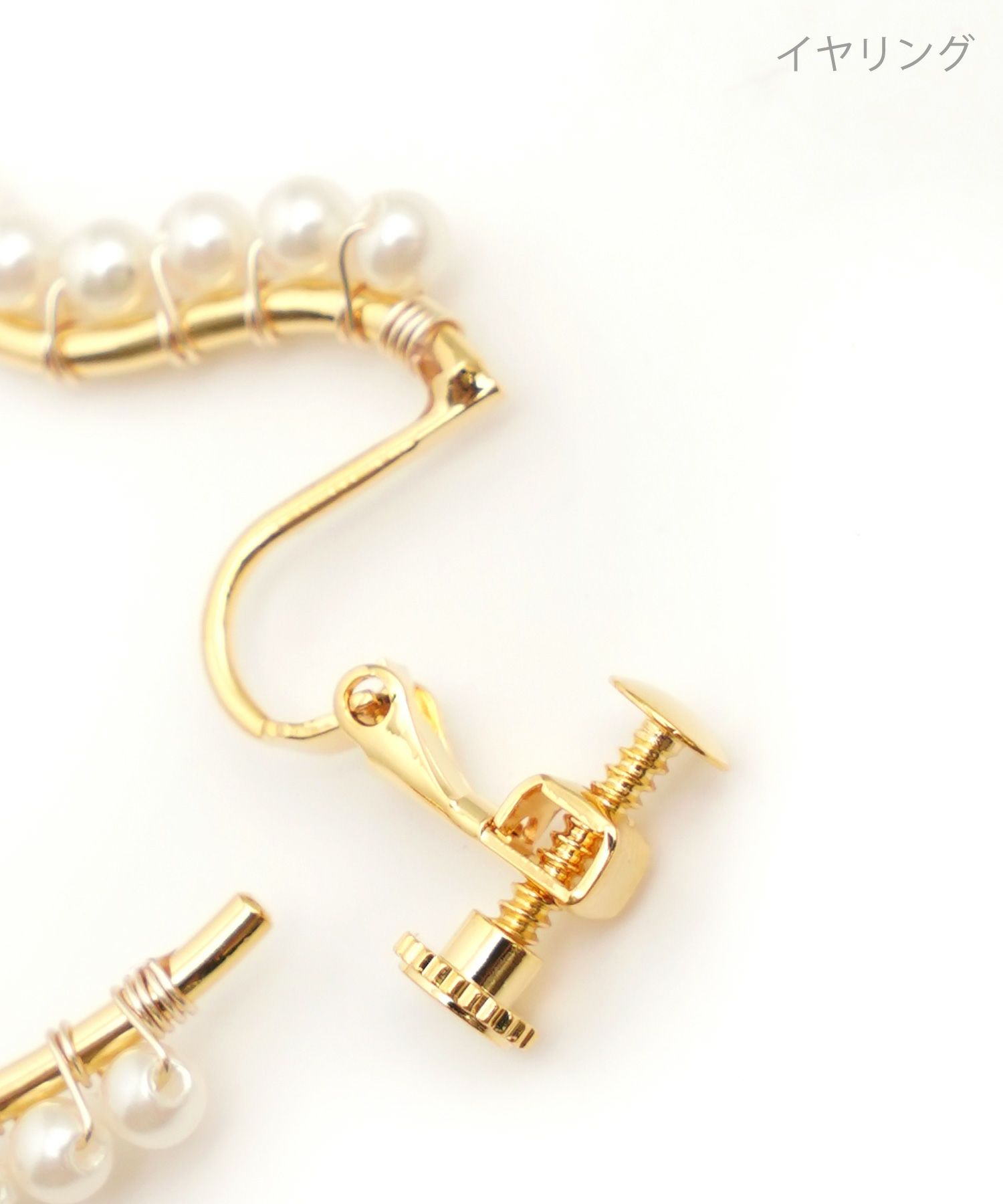 パール トリミング ハート フープ ピアス イヤリング Pearl Trimming Heart Hoop Pierce Earring