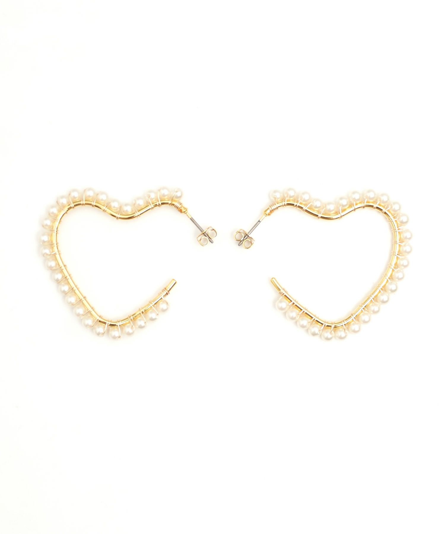 パール トリミング ハート フープ ピアス イヤリング Pearl Trimming Heart Hoop Pierce Earring