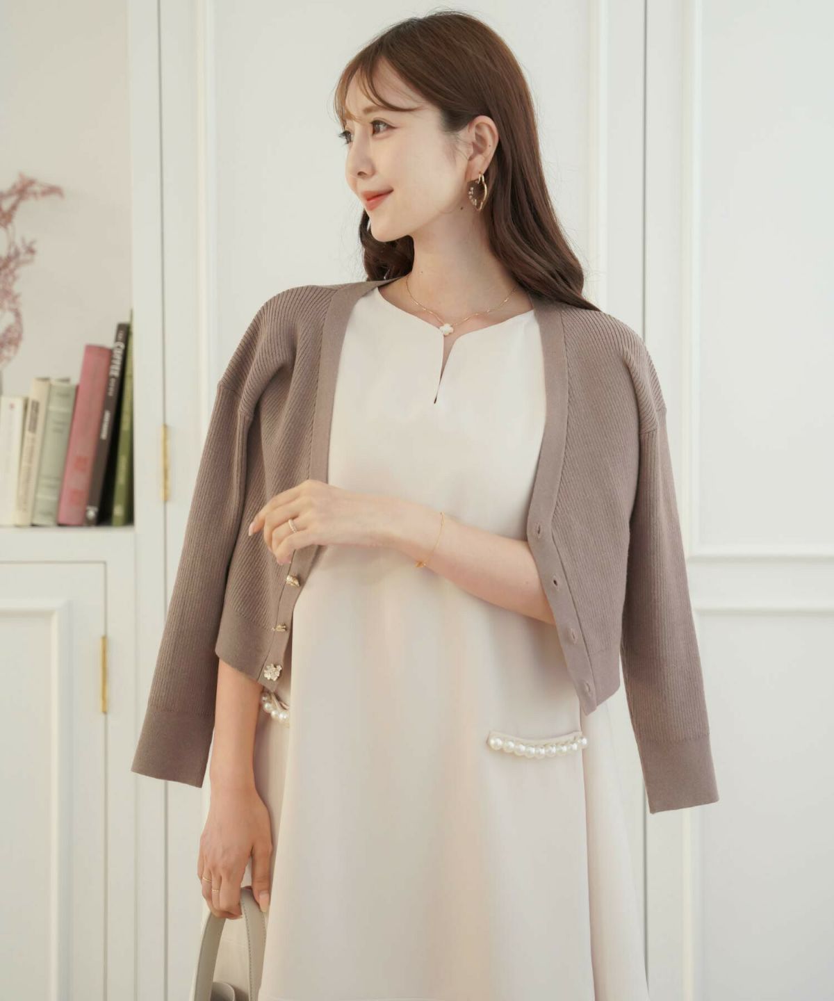 レディース/ジャンパースカート/レイヤード/ジャンスカ/重ね着/フレア/妊婦/パール/ポケット/オケージョン/入学式/授業参観/七五三/ファスナー/ワンピース/ママ/お出かけ/春/夏/秋/冬/エレガント/上品/フェミニン/アイボリー/ブラウン/ブラック/