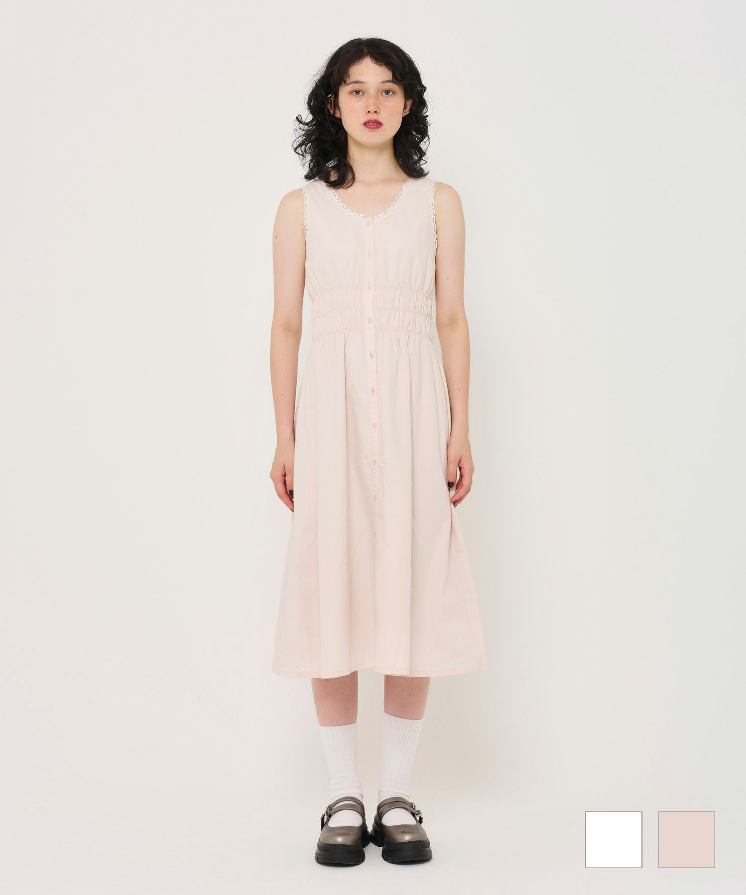 ウエストシャーリング コットンワンピース TINA：JOJUN 全2色｜tnj331 