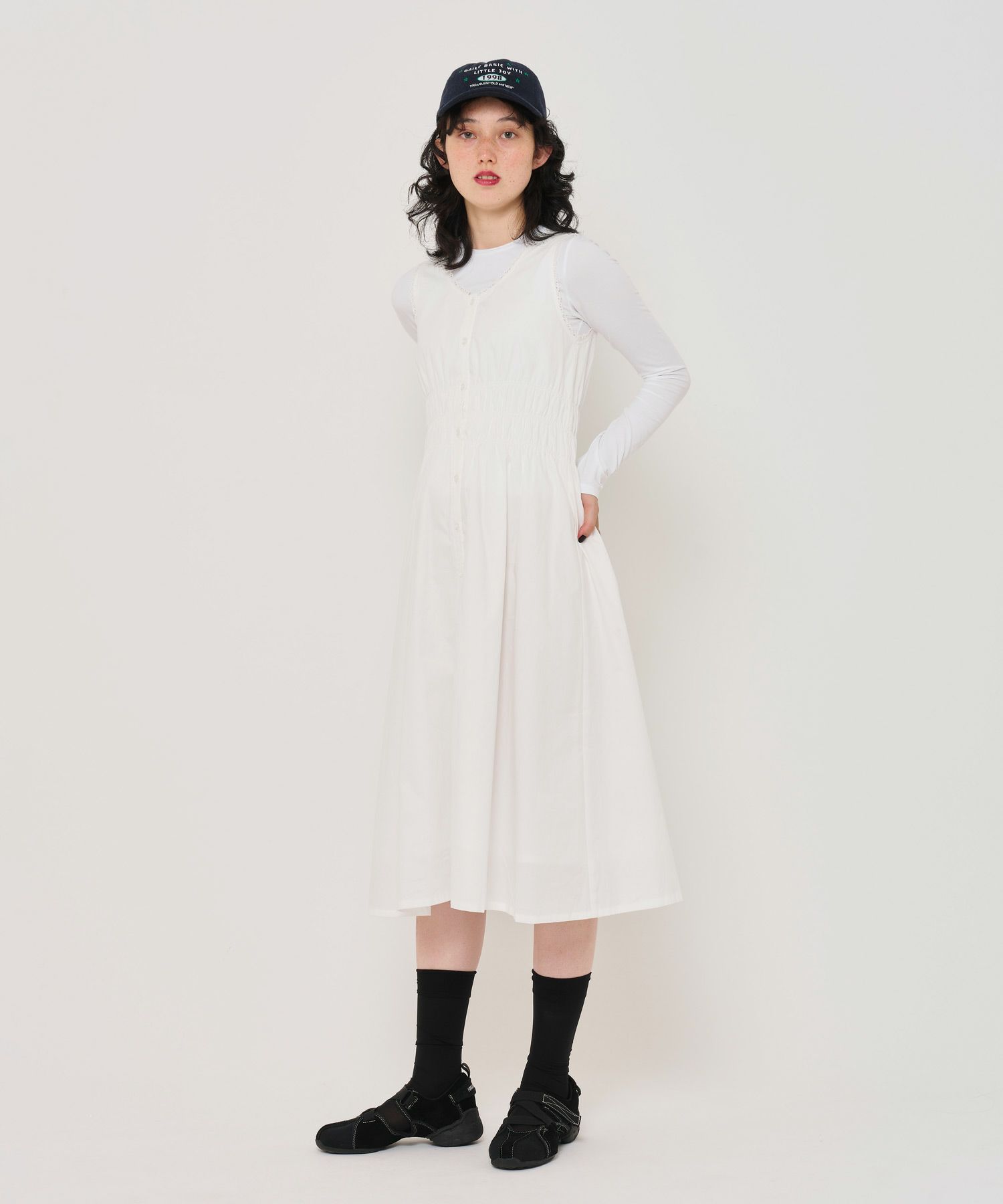 ウエストシャーリング コットンワンピース TINA：JOJUN 全2色｜tnj331 