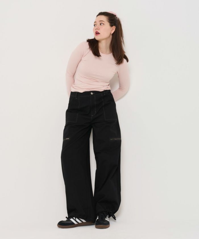 TINA：JOJUNドロストコットン ワイドパンツ カーゴパンツ ドロスト ニットソーパンツ TINA：JOJUN（その他パンツ）｜TINA