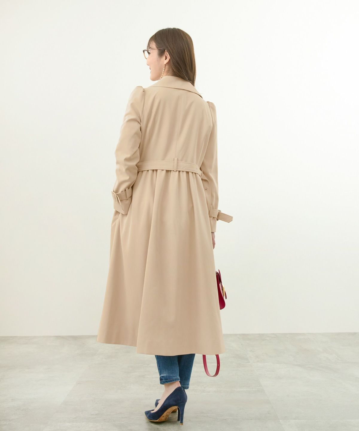 アウター/ライトコート/長袖/テーラード/襟/くるみボタン/オフィス/通勤着/ロング/大人可愛い