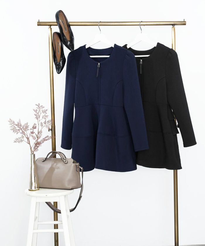 Xmas-SALE ダンボールニット 2段フリル ペプラム ノーカラージャケット