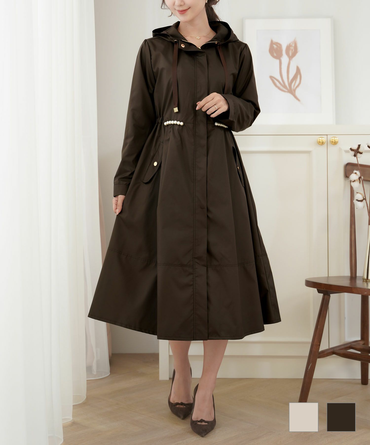 撥水 パールライン フレア ロング コート le reve vaniller 全2色  