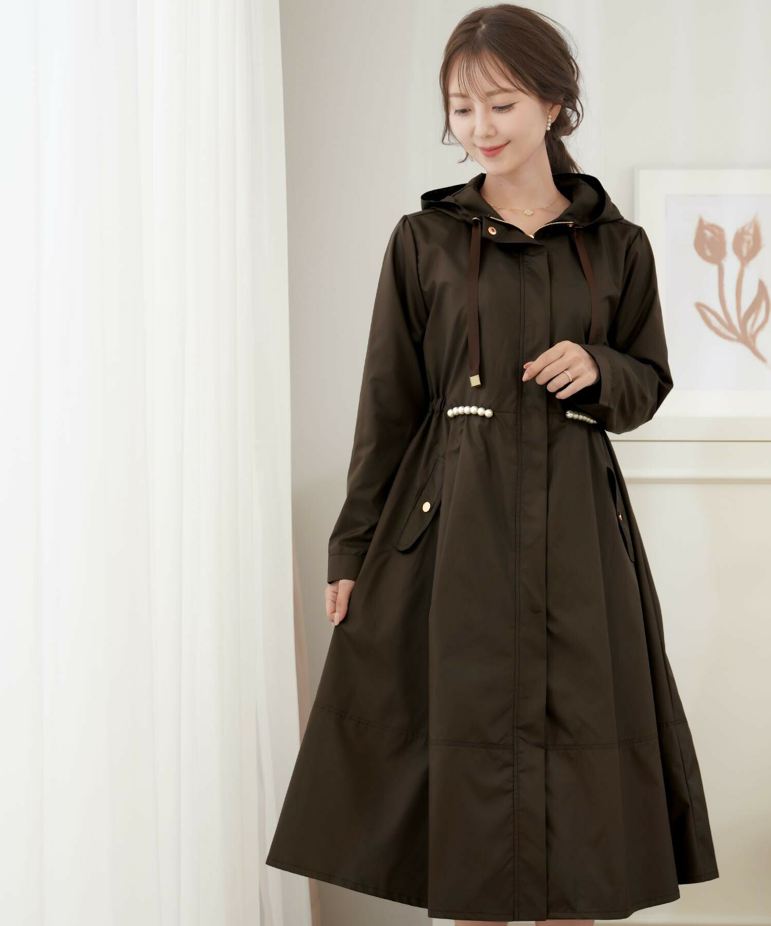 撥水 パールライン フレア ロング コート le reve vaniller 全2色  