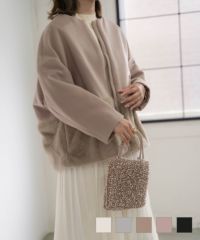 エコファーコンビ ショート コート HUIT　アイボリー/グレー/ベージュ/ピンク/ブラック