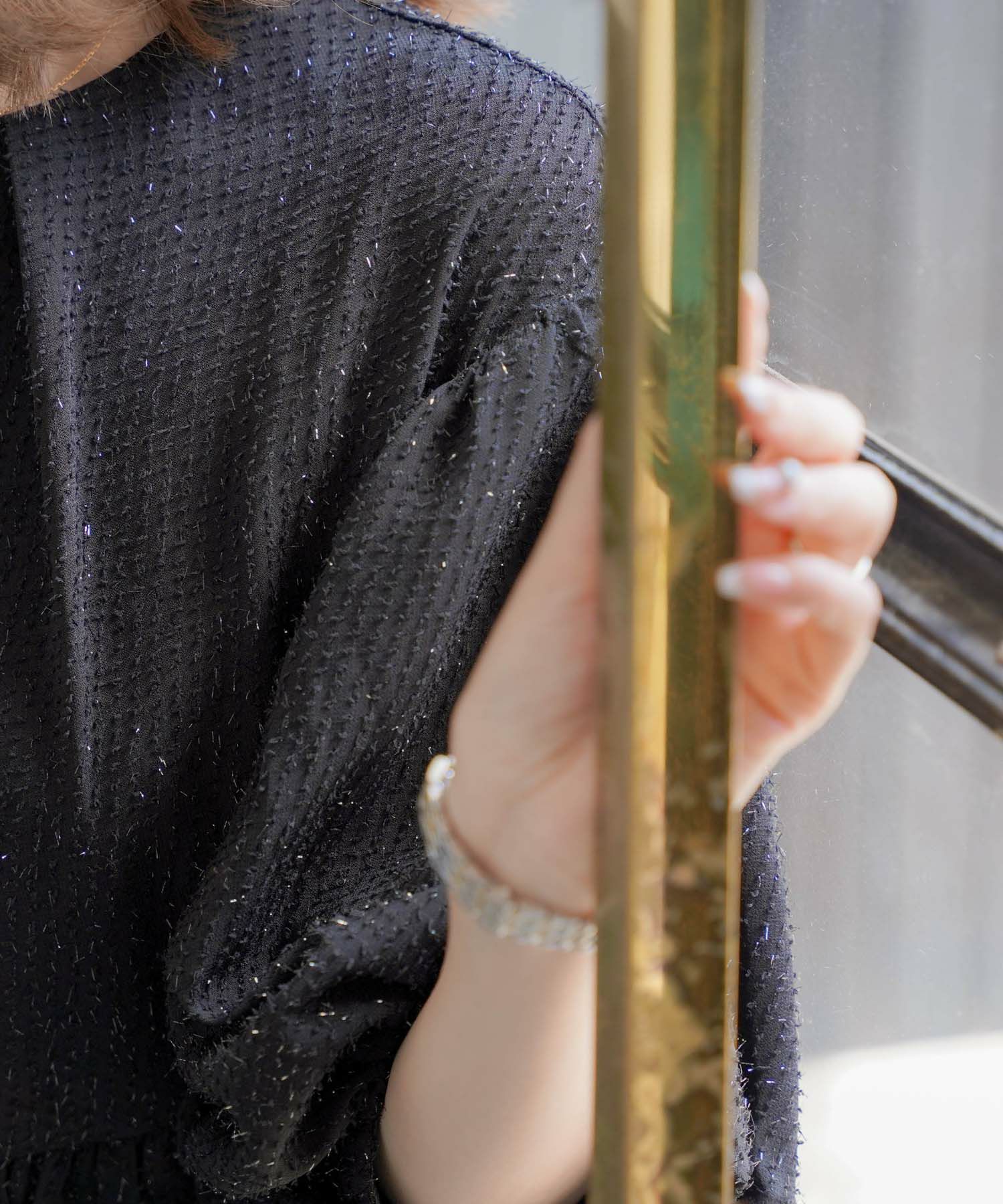 レディース/トップス/ブラウス/ペプラム/フェザータッチ/リボン/ボリュームスリーブ/春/夏/秋/5分袖/ホワイト/ブラック