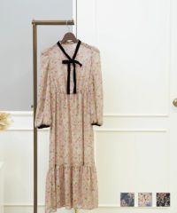 ベロアリボンタイ フローラル ワンピース 長袖 Prima Scherrer