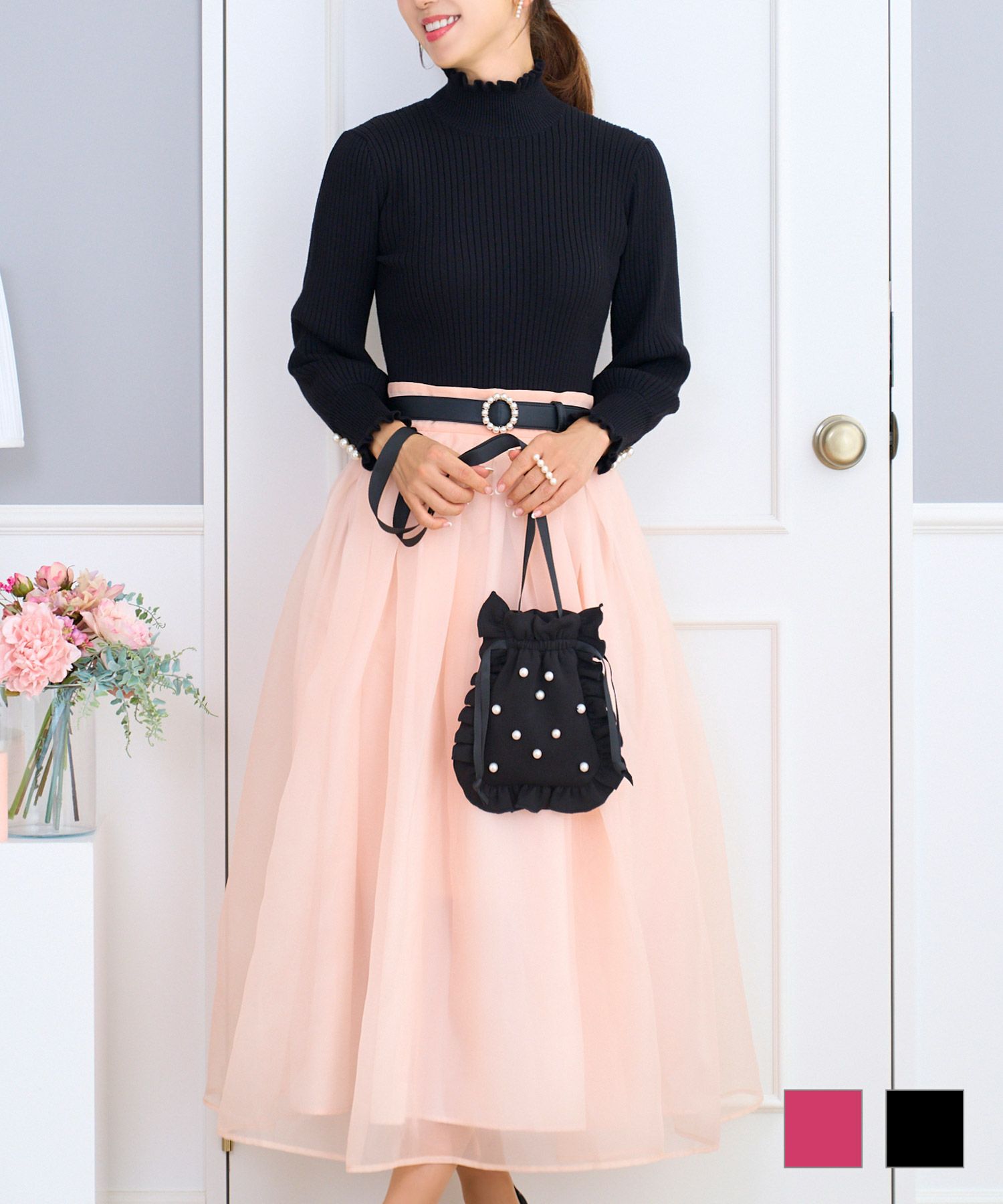 ダンボール フリル&パール付き ミニ バッグ Prima Scherrer