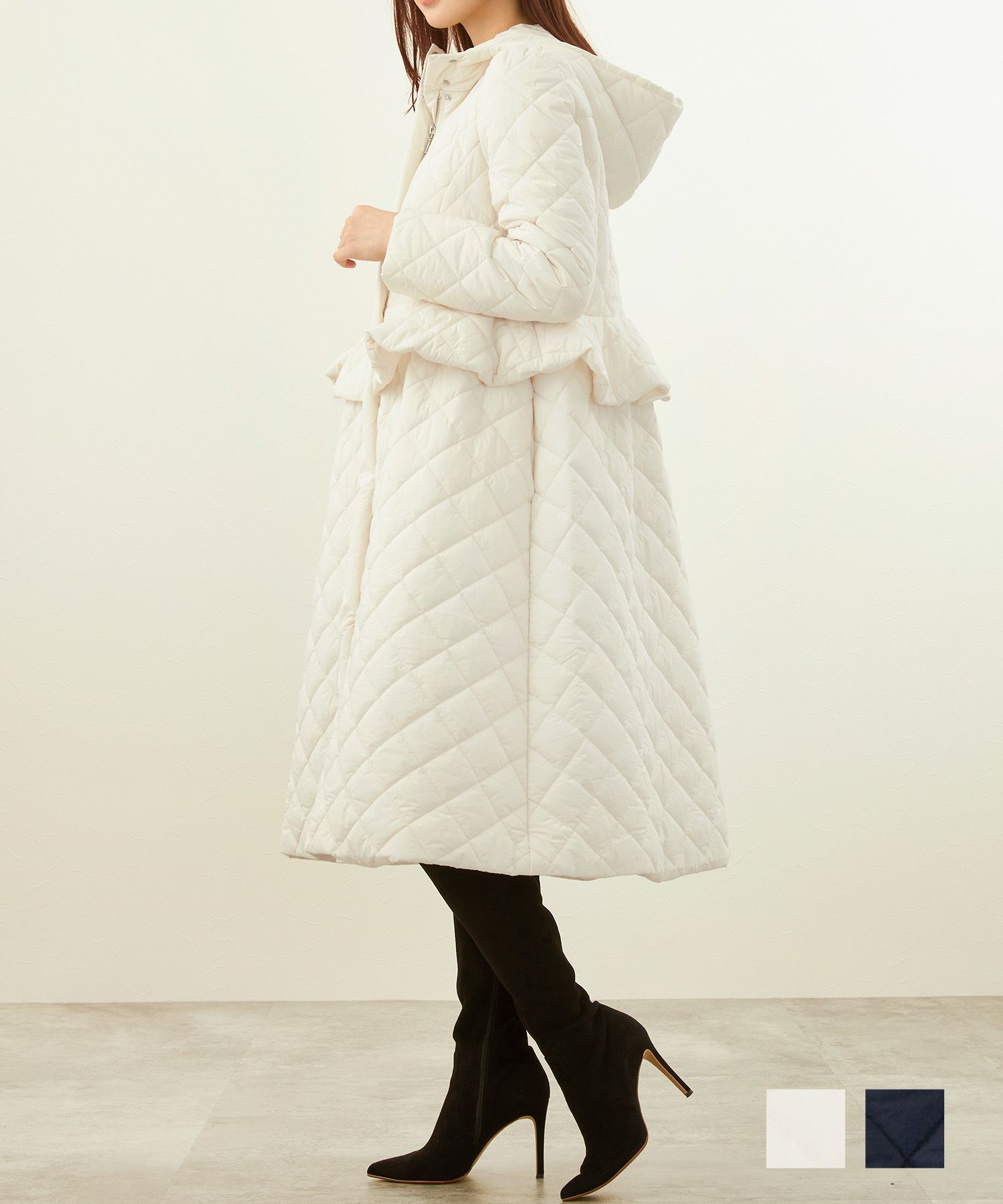 SECRET-SALE 中綿 キルティング フード付き ロングアウター Liala×PG  