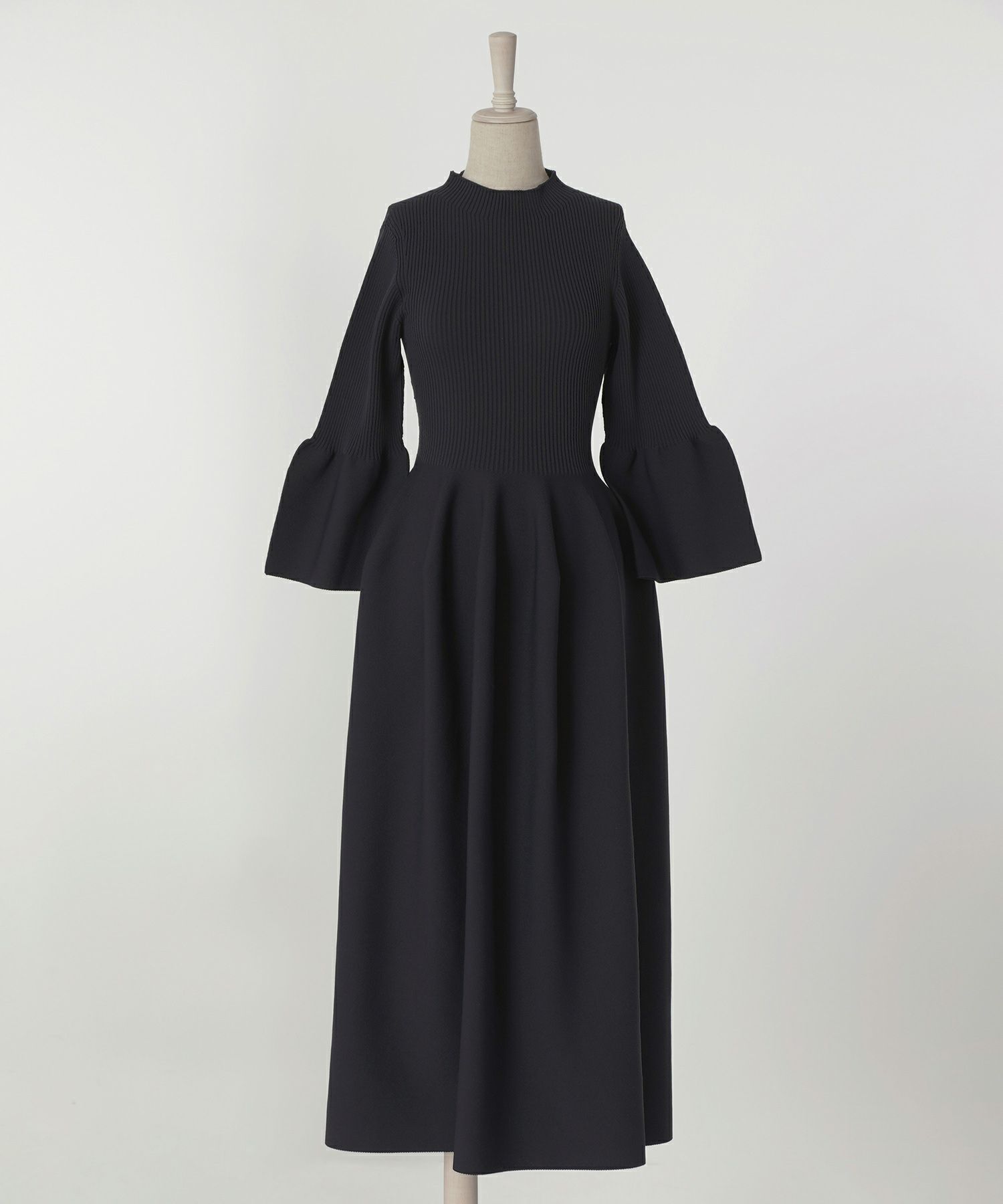 レディース/ワンピース/ホールガーメント/ニット/ベルスリーブ/8分袖/春/秋/冬/ミックス/チャコール/ネイビー/ホワイト/グレー/ブラック