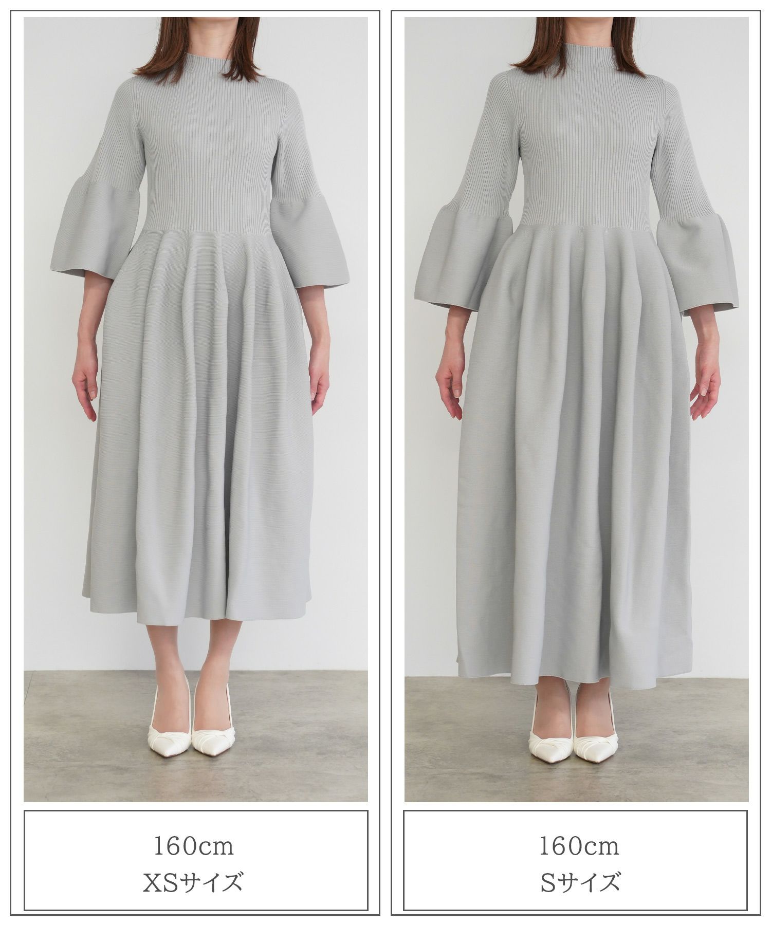 レディース/ワンピース/ホールガーメント/ニット/ベルスリーブ/8分袖/春/秋/冬/ミックス/チャコール/ネイビー/ホワイト/グレー/ブラック