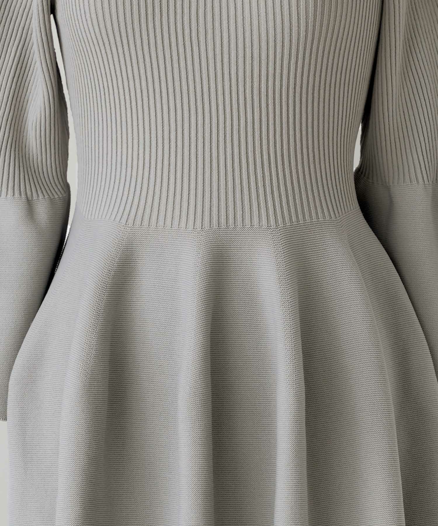 レディース/ワンピース/ホールガーメント/ニット/ベルスリーブ/8分袖/春/秋/冬/ミックス/チャコール/ネイビー/ホワイト/グレー/ブラック