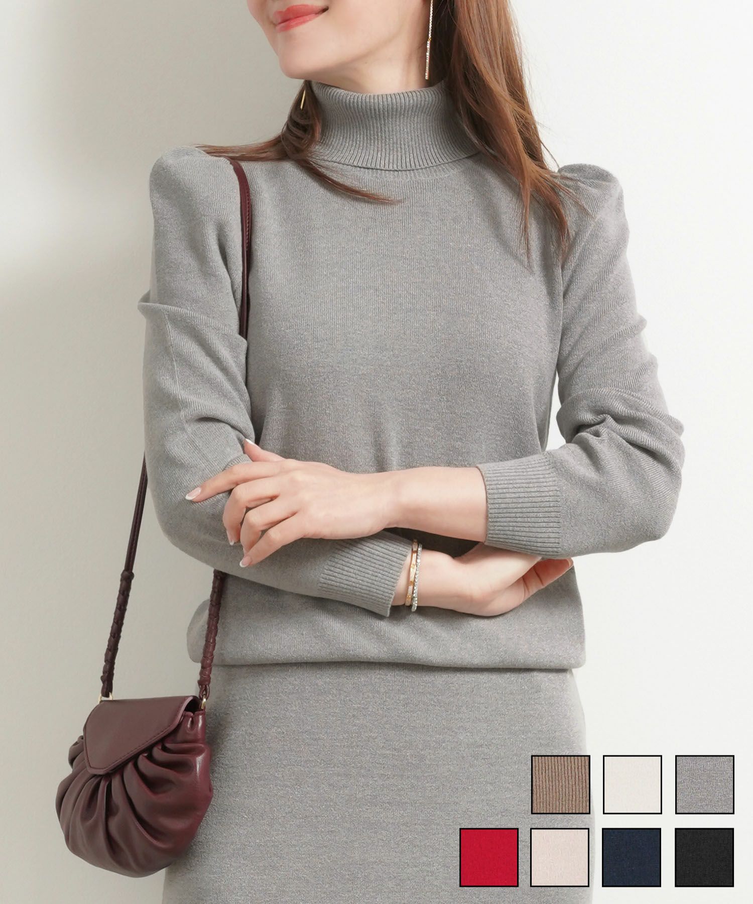 タートルネック 袖山ギャザー ニット Liala×PG 全7色｜lpg431-1815【7 