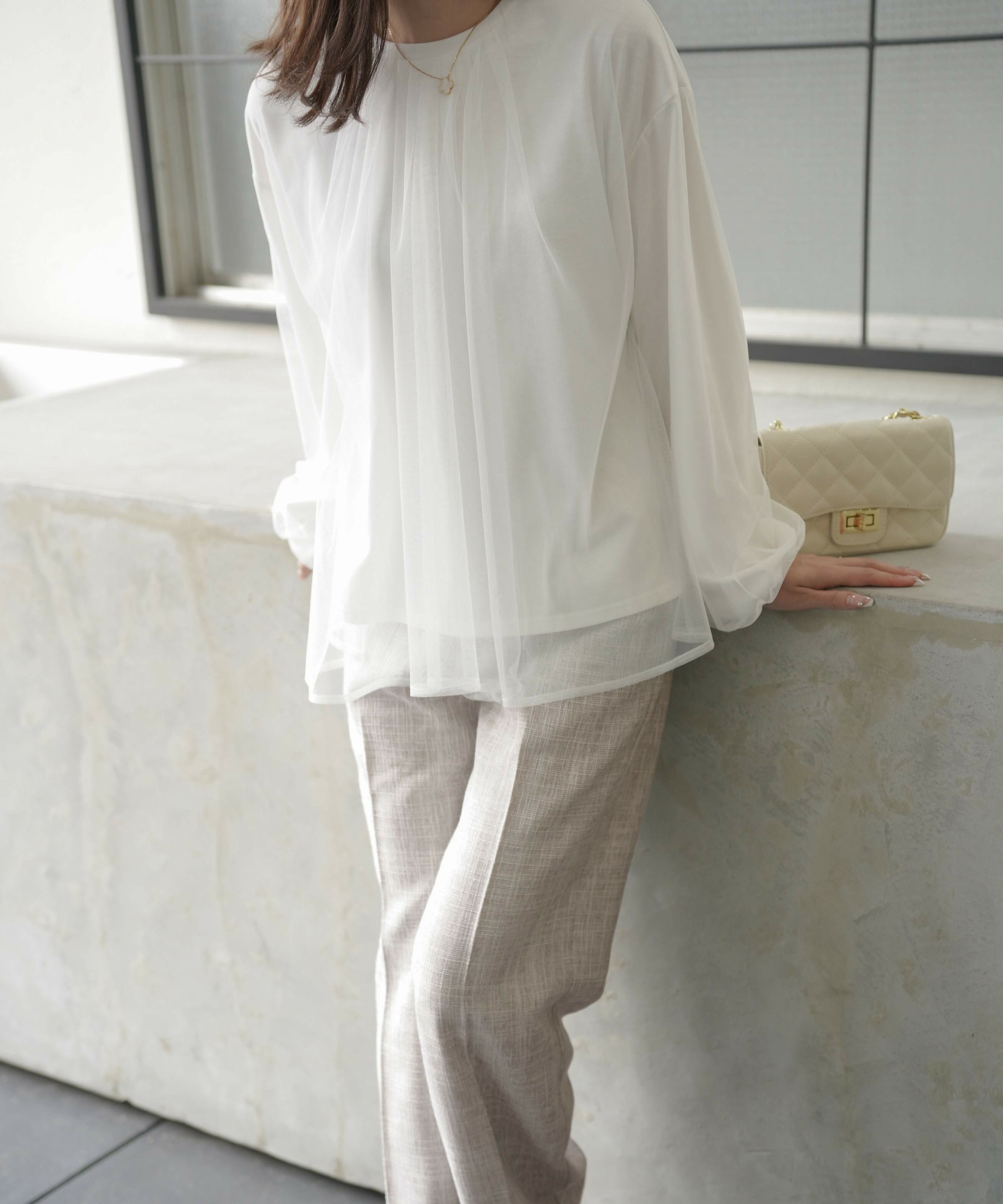 パンツ/ツイード/ワイド/エクリュ/アッシュグレー/XS/S/M