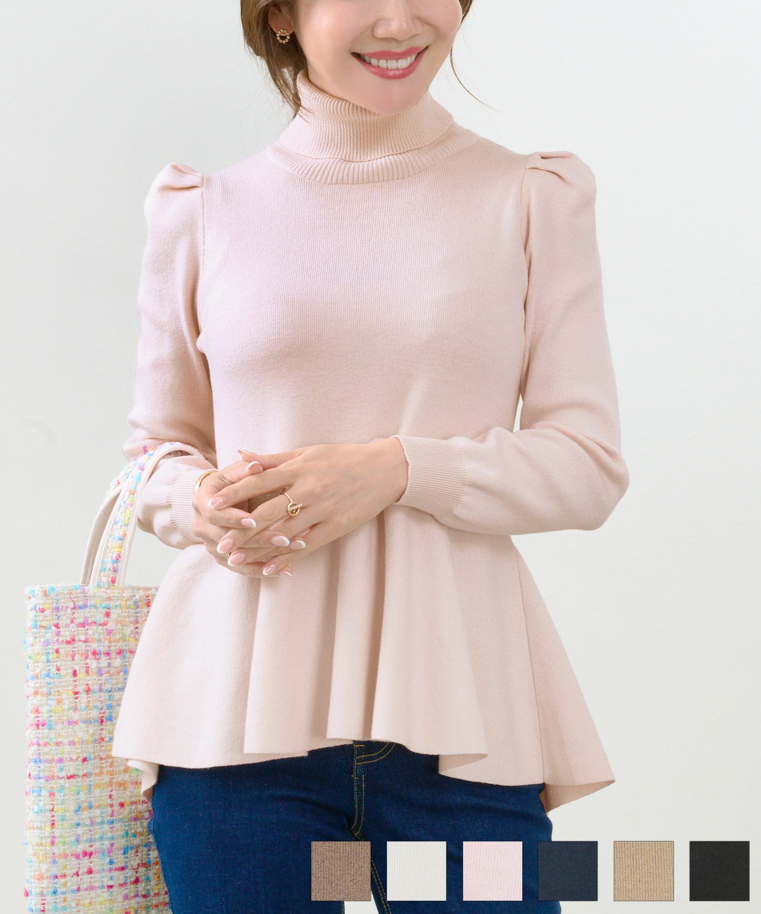 タートルネック ペプラム ニット プルオーバー Liala×PG