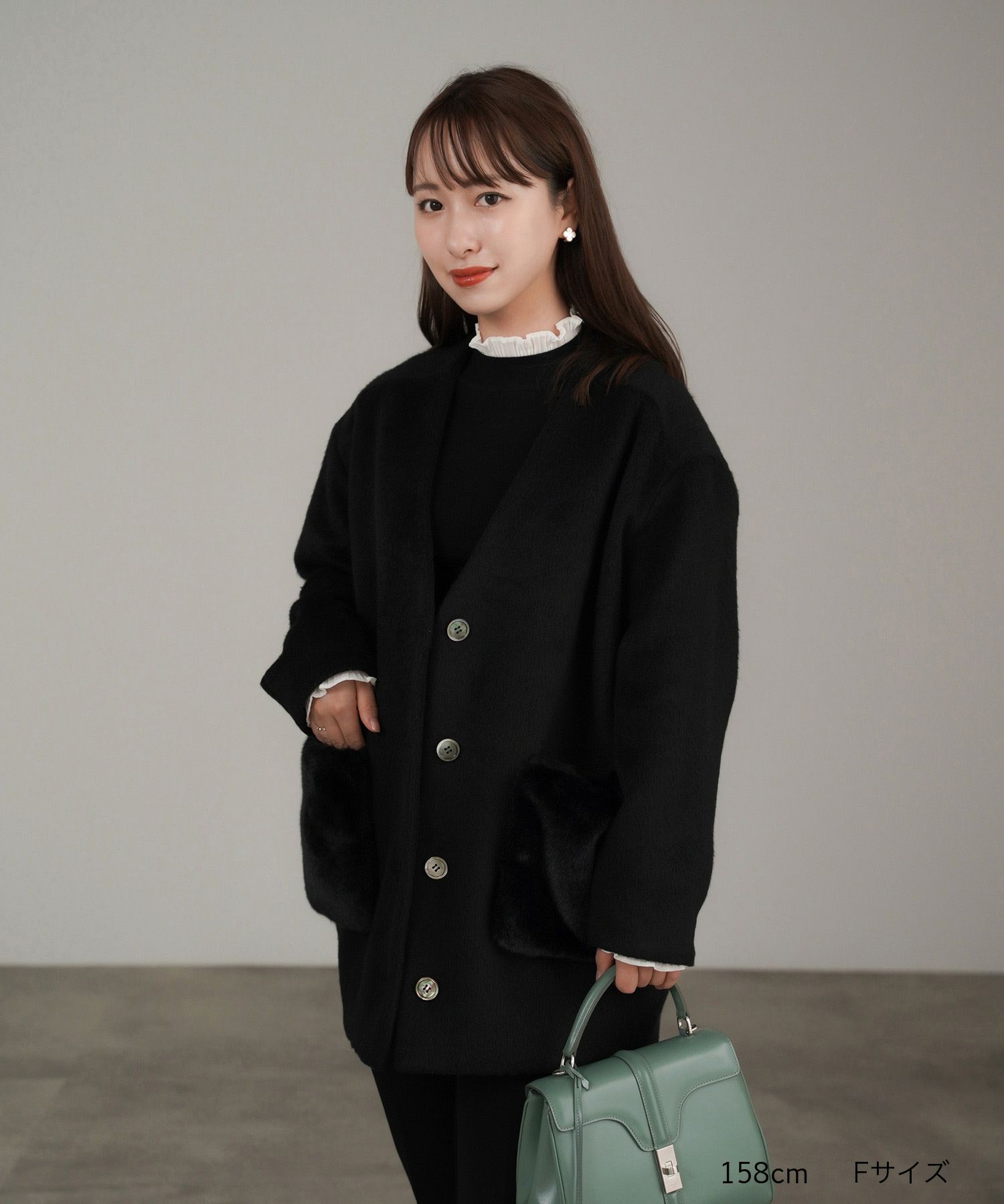 ポケット ファー ノーカラー コクーン コート lieulien×Chika 全3色  