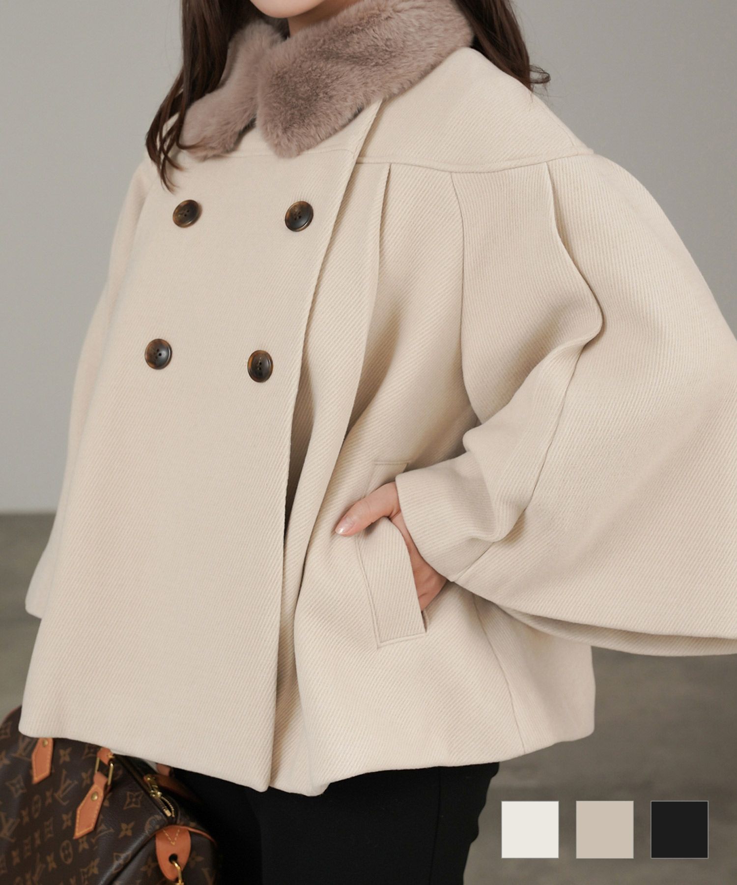 限定Price！SALE ファー カラー ショート ケープ コート lieulien 