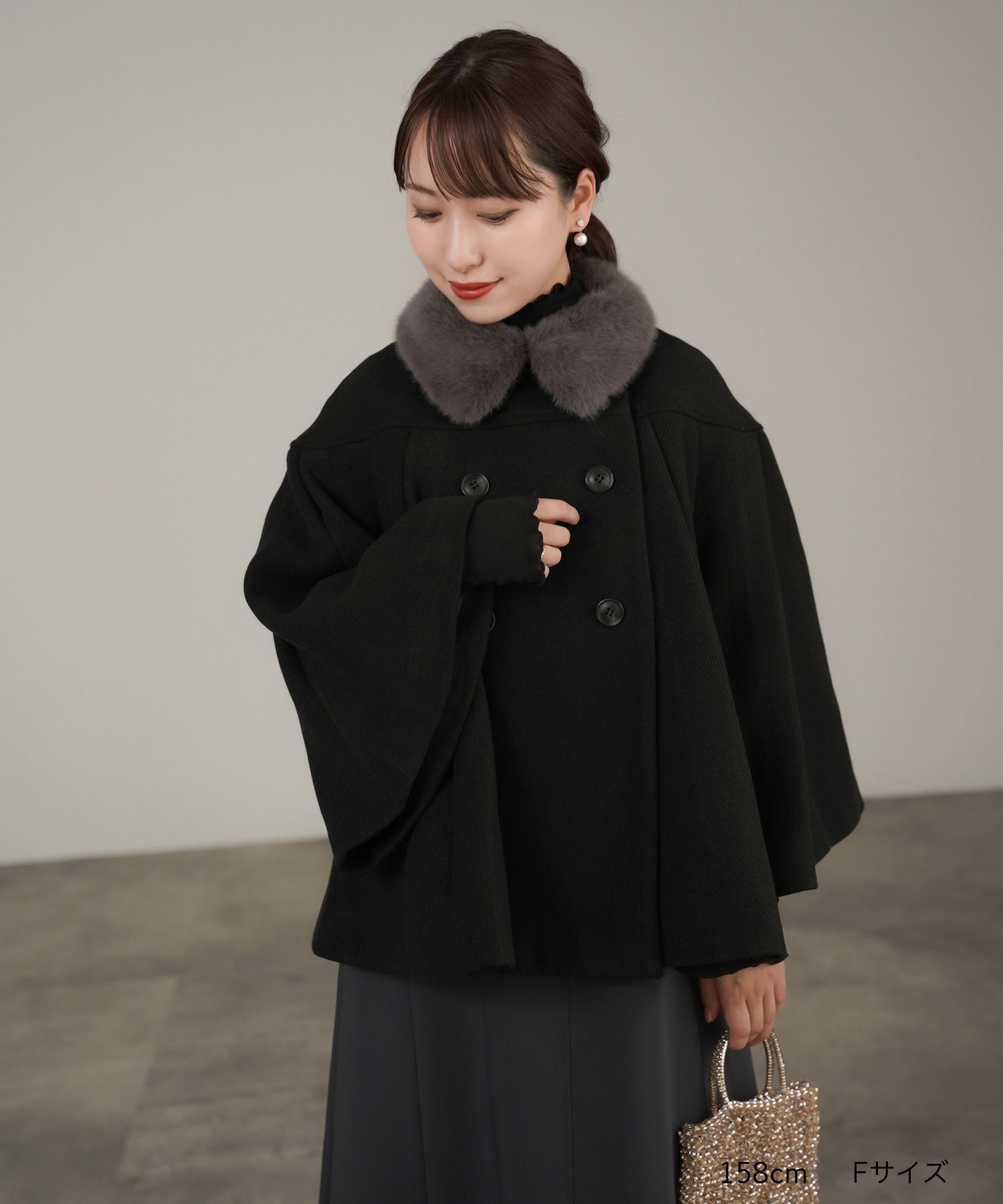 限定Price！SALE ファー カラー ショート ケープ コート lieulien 