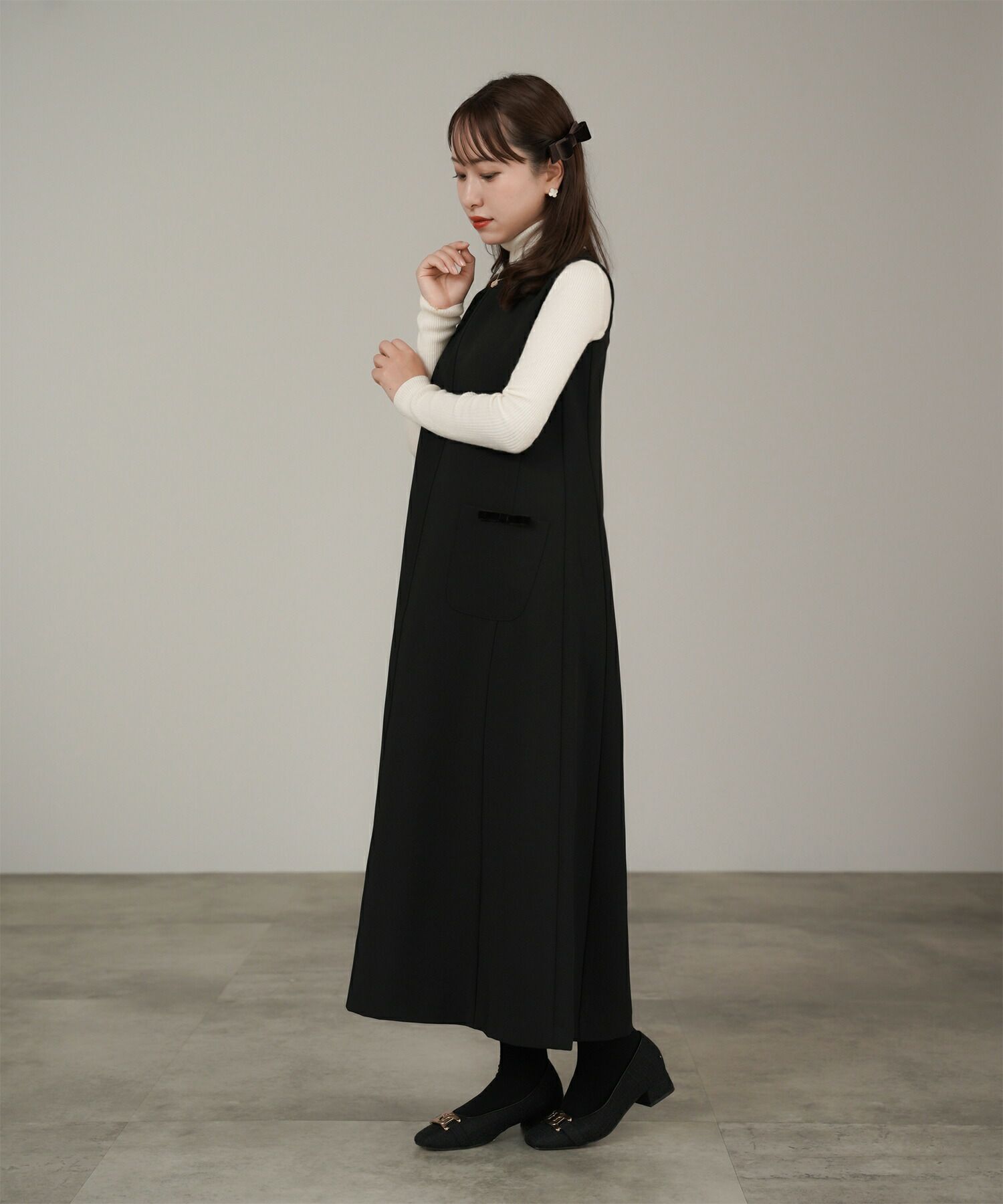 ダブル ジョーゼット ノースリ Aライン ワンピース lieulien×Chika 全4