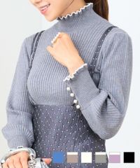 フリル＆パール付きワイドリブニット長袖PrimaScherrer