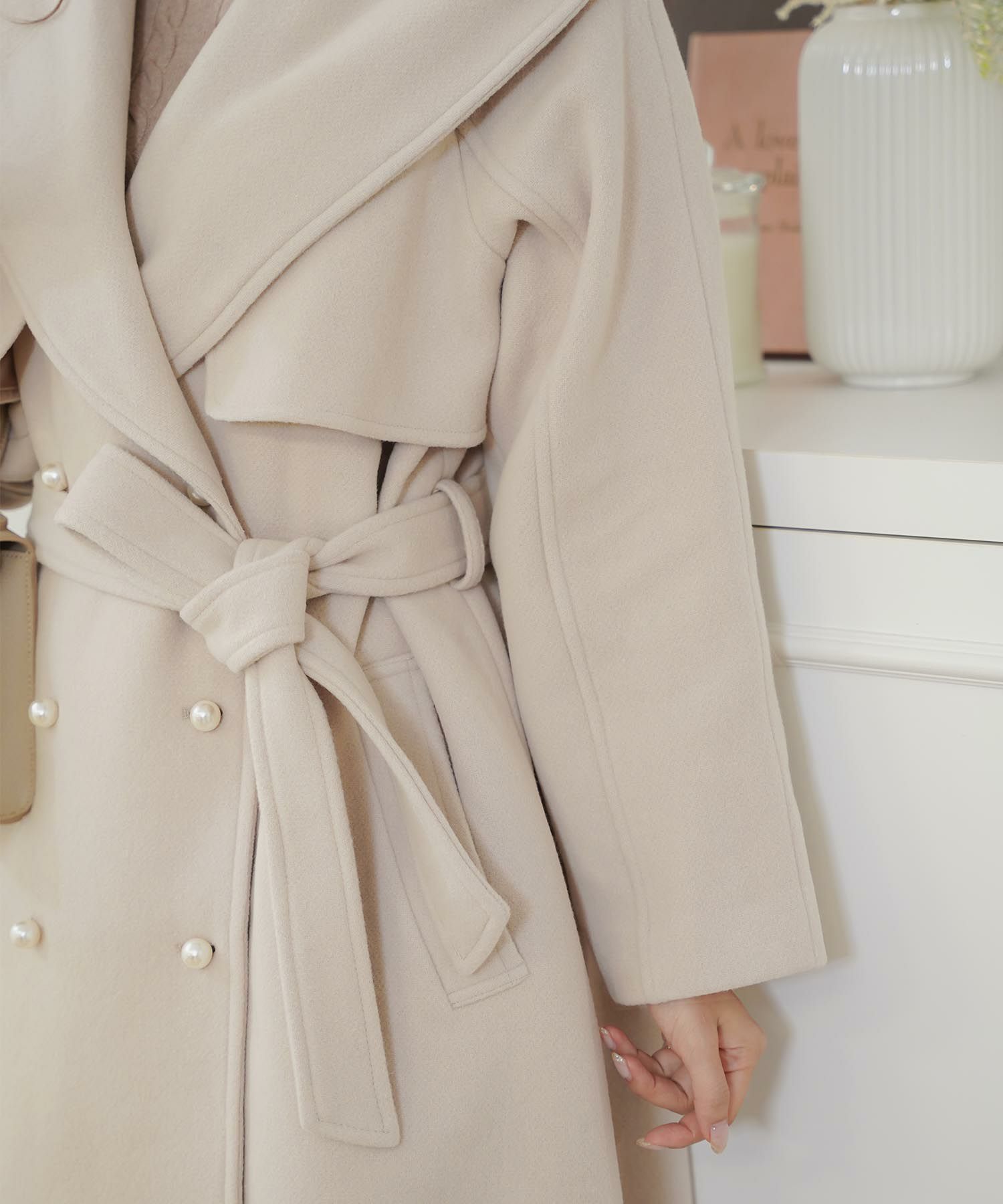 ダブル パールボタン カシミヤ混ウール コート le reve vaniller 全3色  