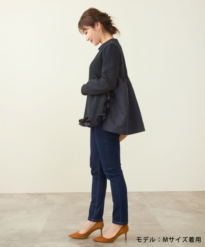 裏起毛 バック切り替え フリルヘム ペプラム カットソー Liala