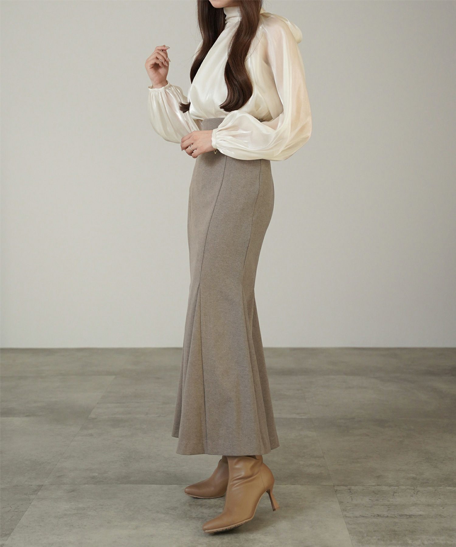 スカート/ヘリンボーン/マーメイドスカート/グレージュ/チャコール/S/M