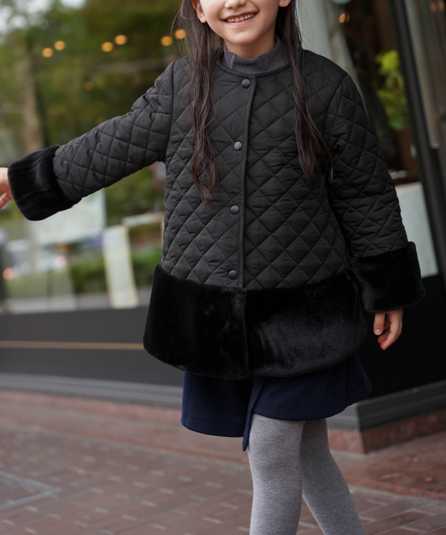 キッズ/コート/アウター/キルティング/エコファー/ファーコート/ユニセックス/秋/冬/長袖/ホワイト/ブラック