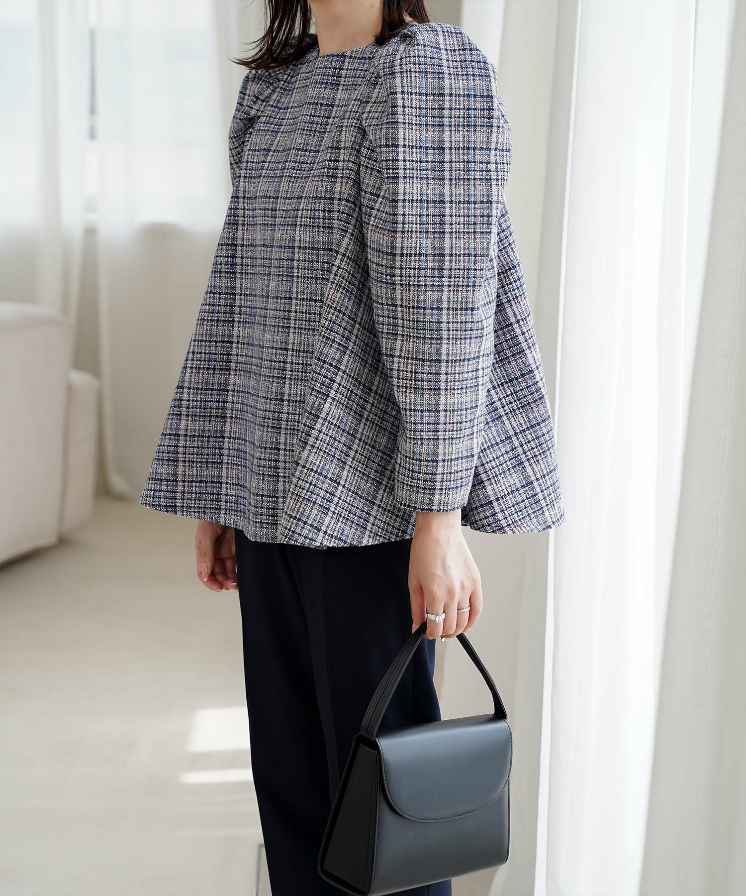 レディース/トップス/ブラウス/ツイード/春/夏/秋/冬/8分袖/グレー/ベージュ/ブラック/ホワイト/ネイビー