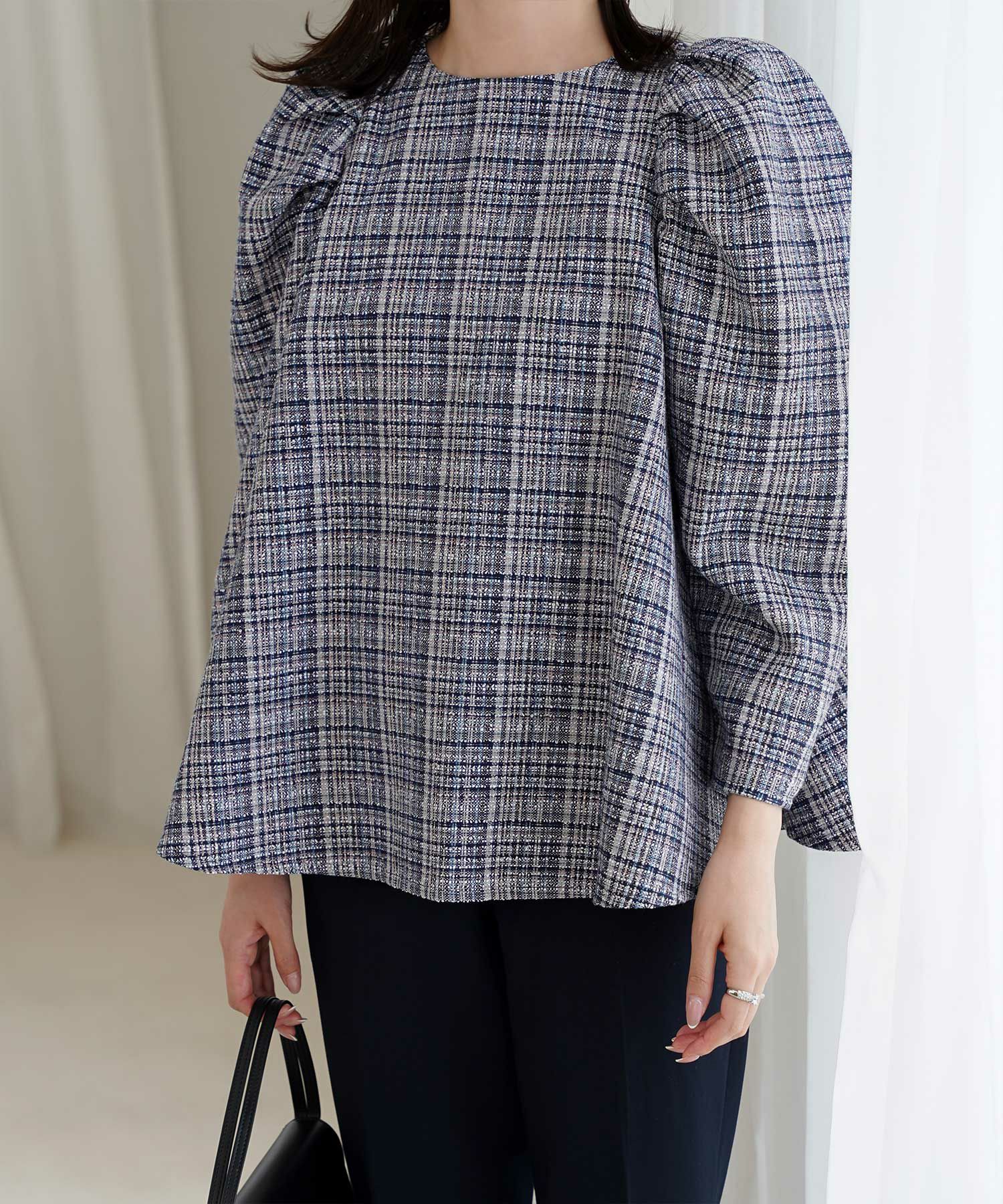 レディース/トップス/ブラウス/ツイード/春/夏/秋/冬/8分袖/グレー/ベージュ/ブラック/ホワイト/ネイビー