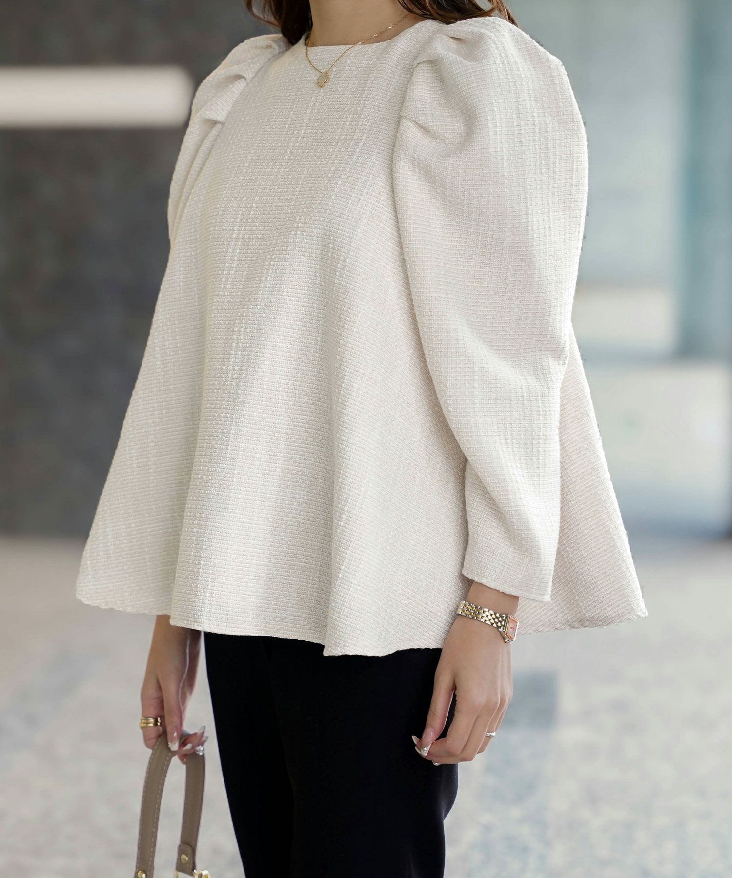 レディース/トップス/ブラウス/ツイード/春/夏/秋/冬/8分袖/グレー/ベージュ/ブラック/ホワイト/ネイビー