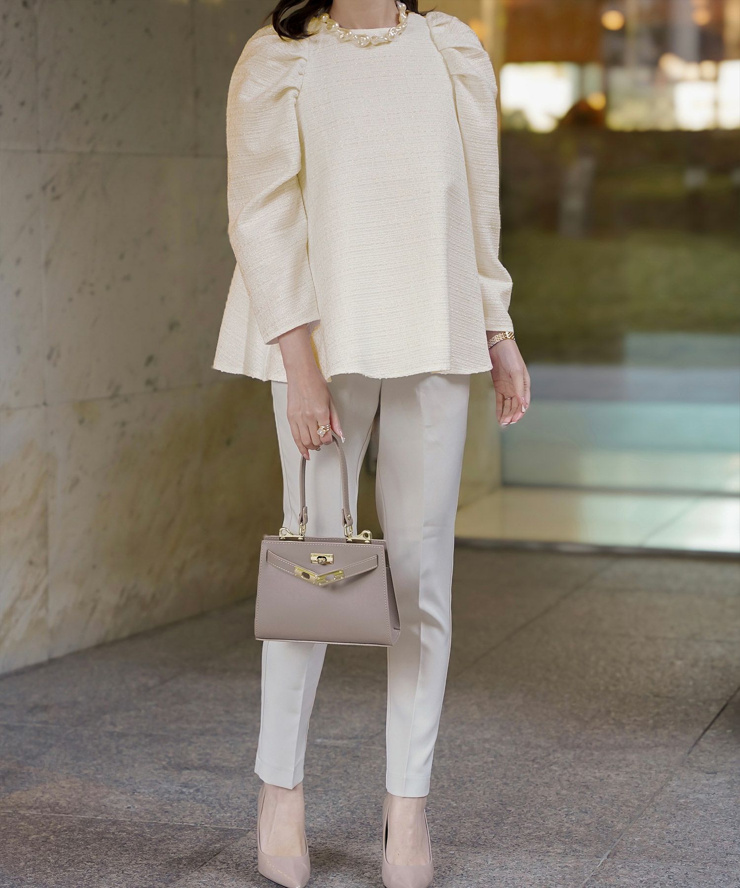 レディース/トップス/ブラウス/ツイード/春/夏/秋/冬/8分袖/グレー/ベージュ/ブラック/ホワイト/ネイビー