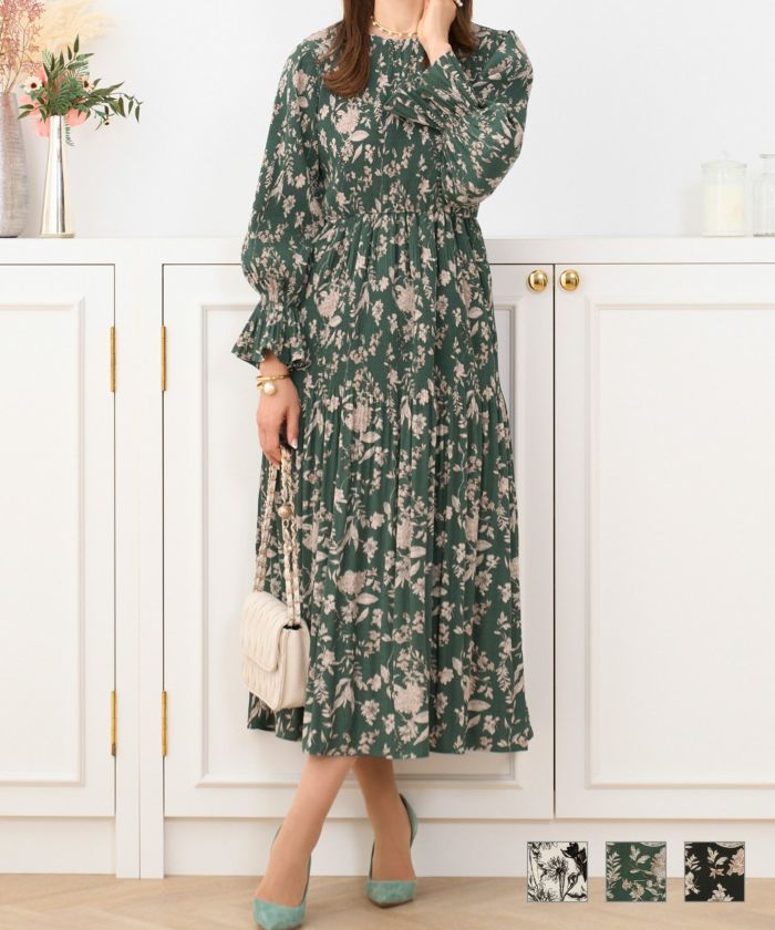 デシンフラワープリントワンピースPrimaScherrer全3色｜psc381-0768【1】