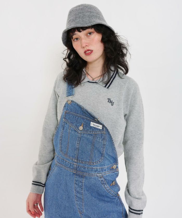 配色ライン入り 襟付きニットプルオーバー TINA：JOJUN 全3色