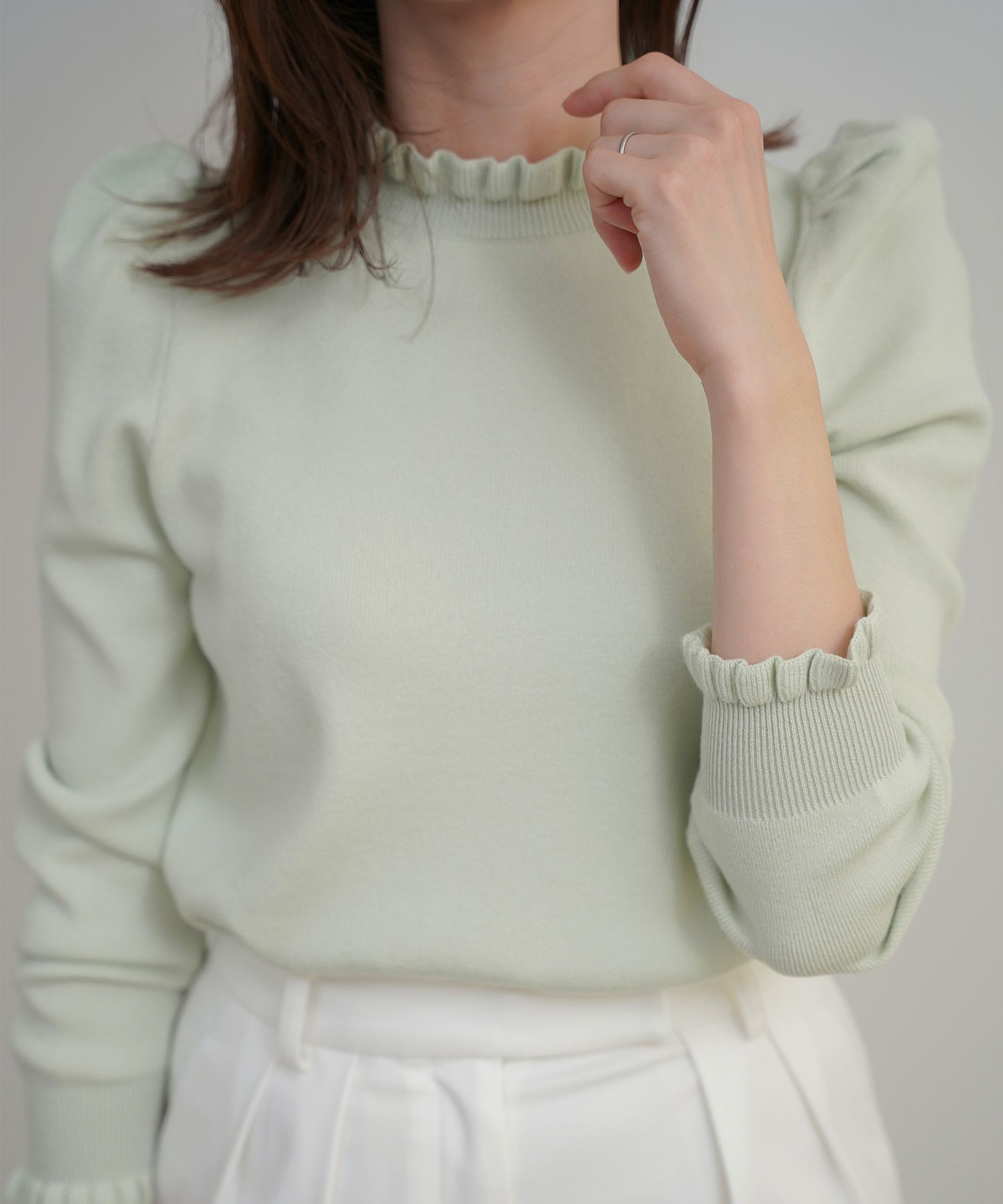 新色追加手洗い可ニットトップスレディースきれいめ秋冬春オフィスかわいい長袖細身大人ジョイントスペース