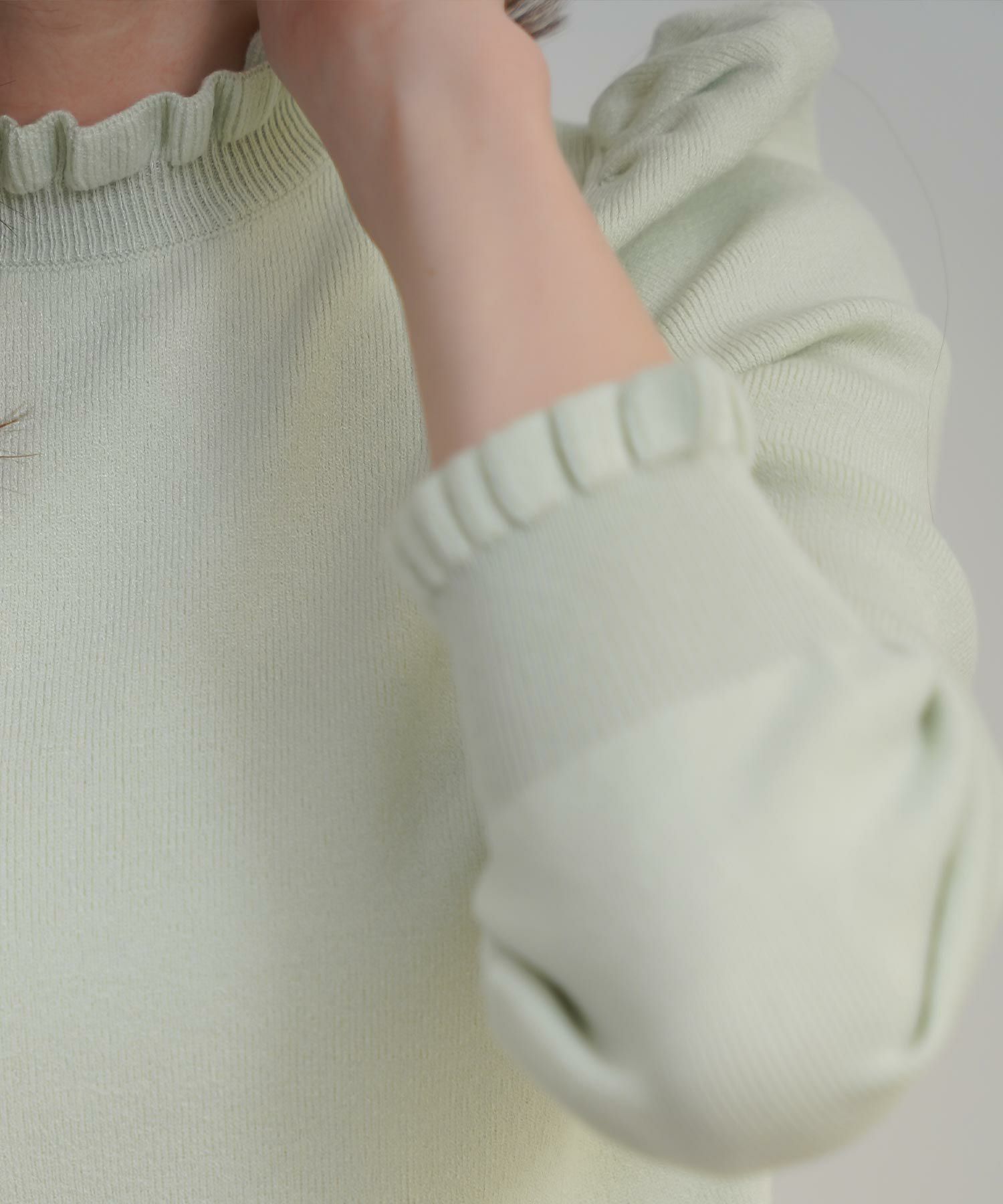 手洗い可/フリルネック/ハイネック/フリルスリーブ/長袖/無地/重ね着/シンプル/大人可愛い